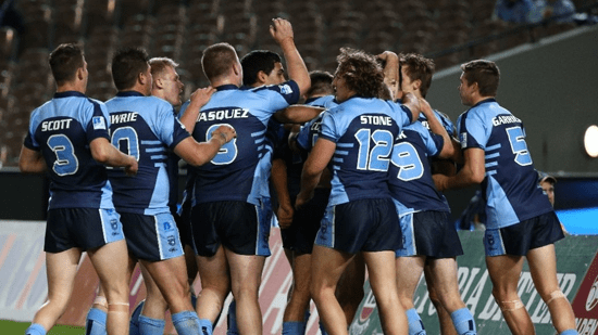 The 2015 NSW U18 side celebrate a try (Photo: NSWRL)